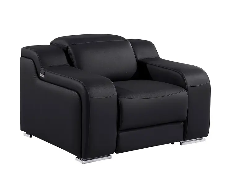 41" Black Italian Leather Wall Hugger Recliner With USB
