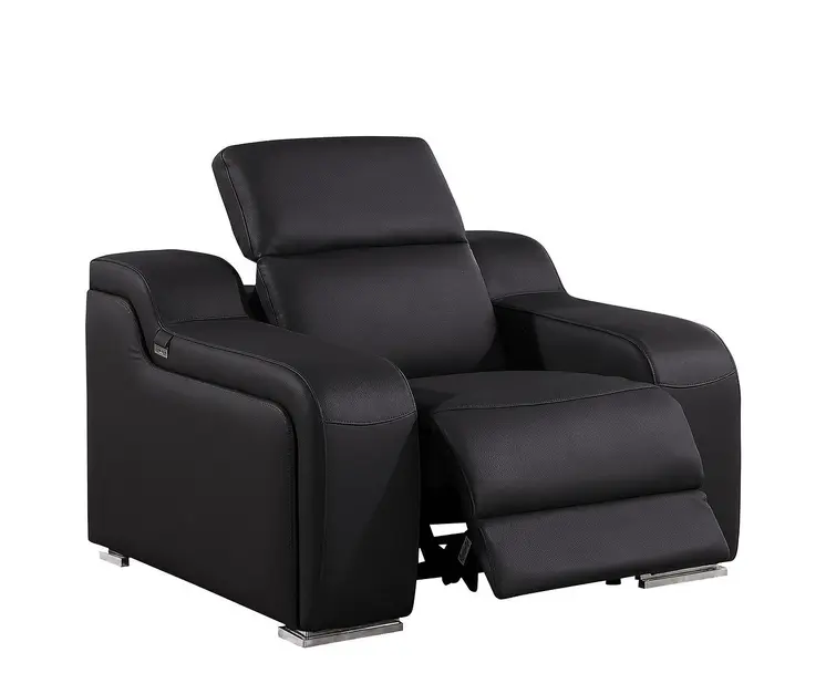 41" Black Italian Leather Wall Hugger Recliner With USB