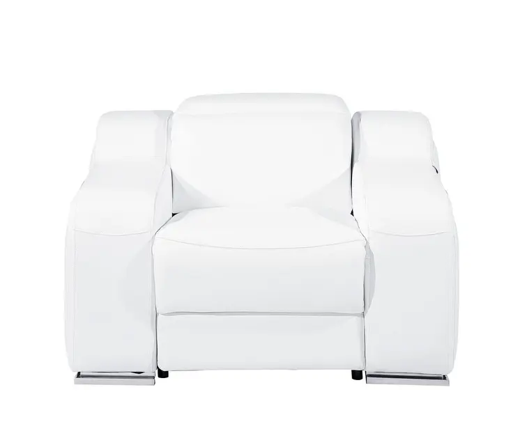 41" White Italian Leather Wall Hugger Recliner With USB