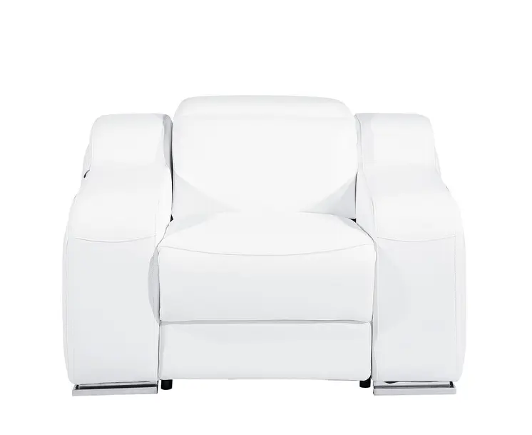 41" White Italian Leather Wall Hugger Recliner With USB