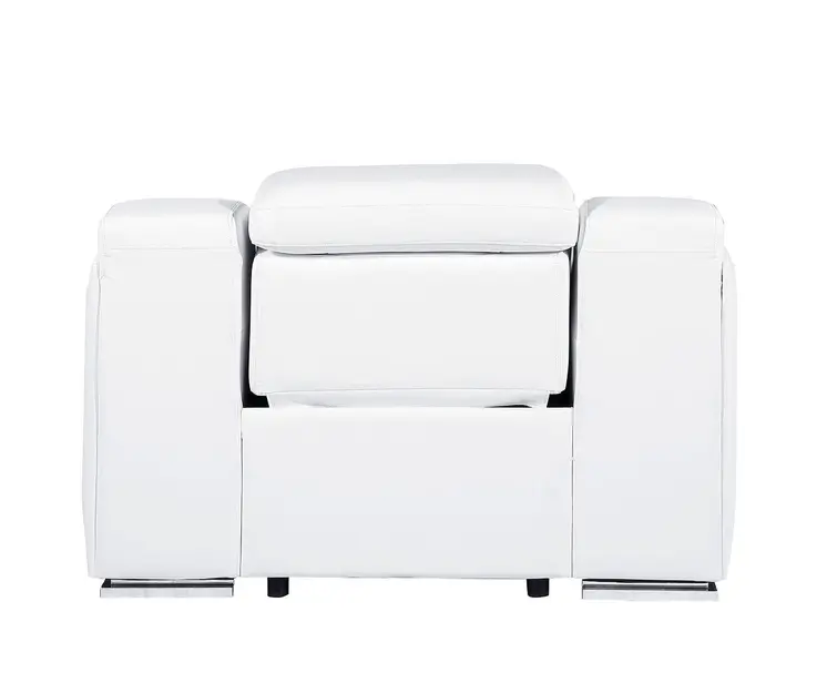 41" White Italian Leather Wall Hugger Recliner With USB