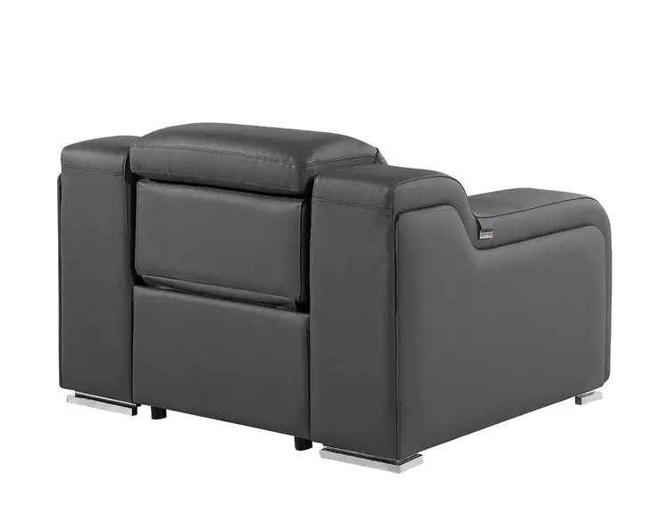 41" Dark Gray Italian Leather Wall Hugger Recliner With USB