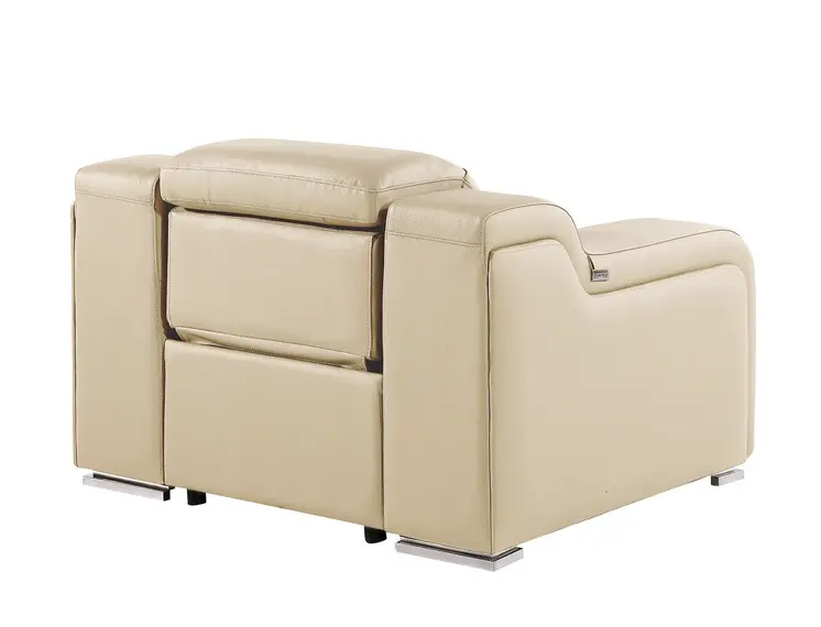 41" Beige Italian Leather Wall Hugger Recliner With USB