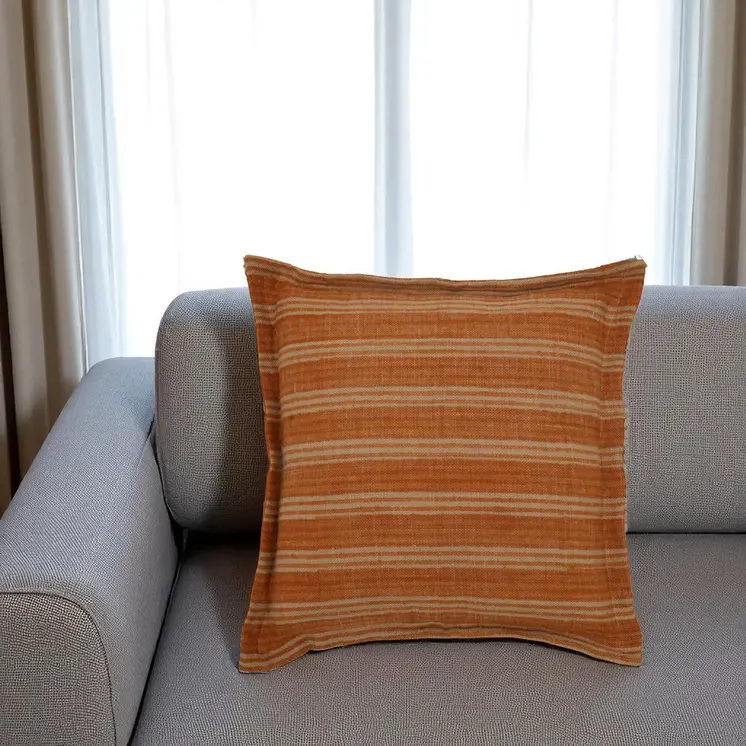 20" Cinnamon Striped Jute Throw Pillow
