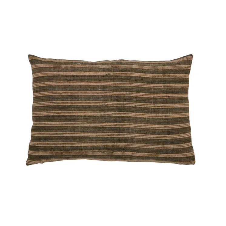16" X 24" Cool Gray And Beige Lumbar Striped Jute Throw Pillow