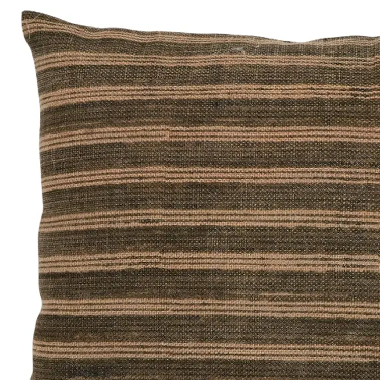 16" X 24" Cool Gray And Beige Lumbar Striped Jute Throw Pillow
