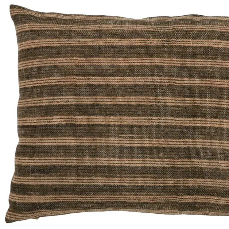 16" X 24" Cool Gray And Beige Lumbar Striped Jute Throw Pillow
