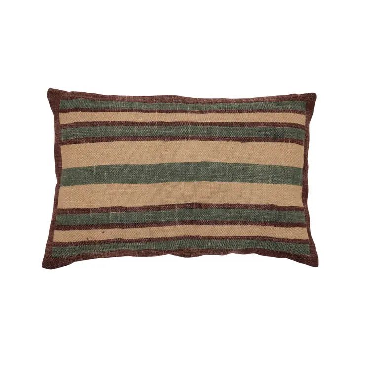 16" X 24" Beige And Brown Lumbar Striped Jute Throw Pillow