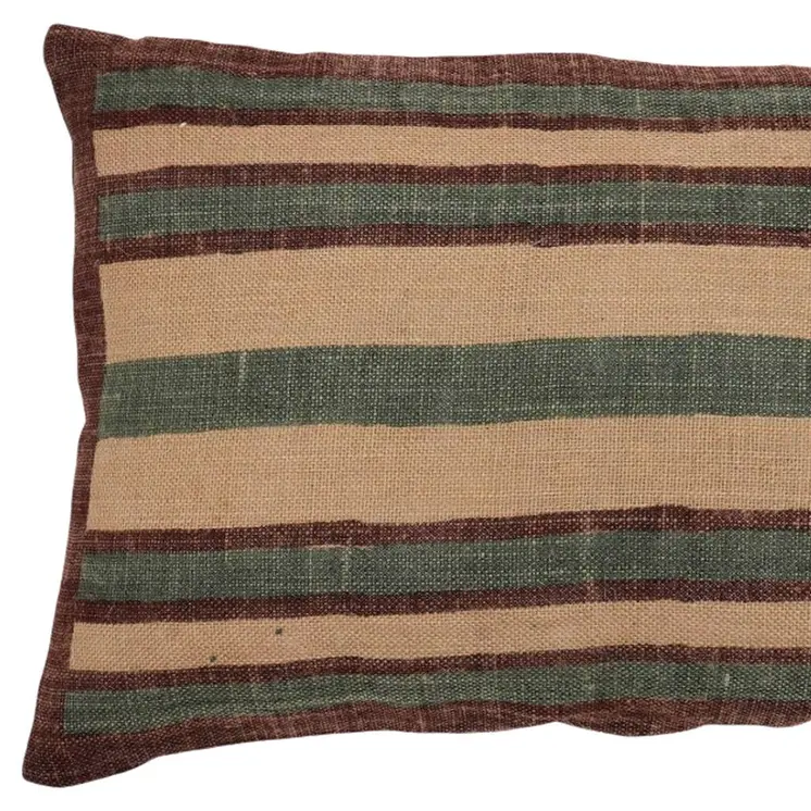 16" X 24" Beige And Brown Lumbar Striped Jute Throw Pillow