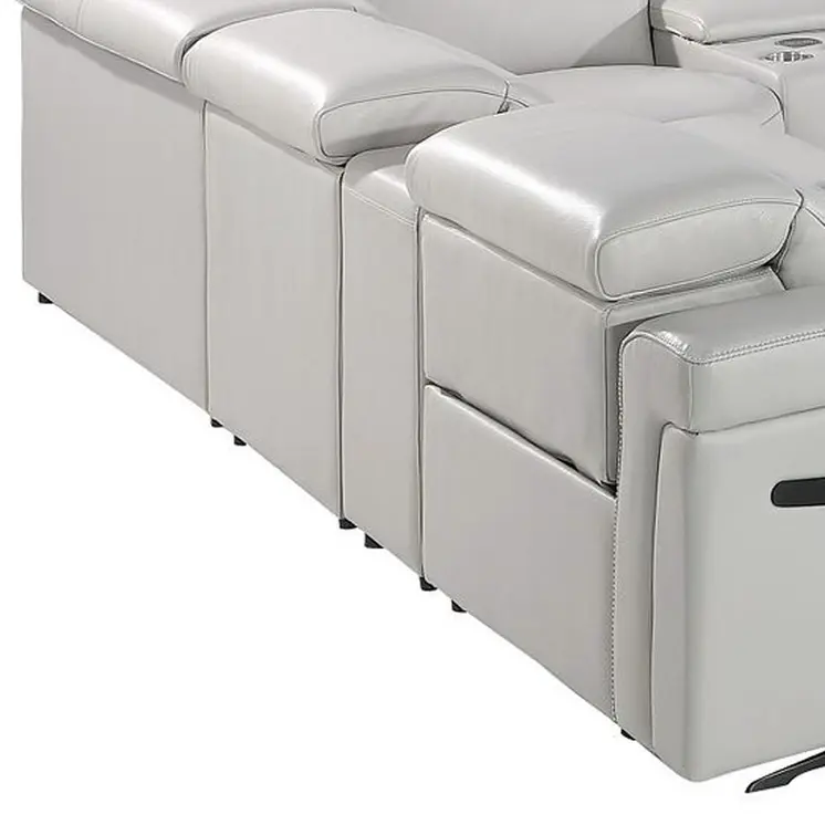 Light Gray Italian Leather Power Reclining U Shaped Twelve Piece Sectional With Console