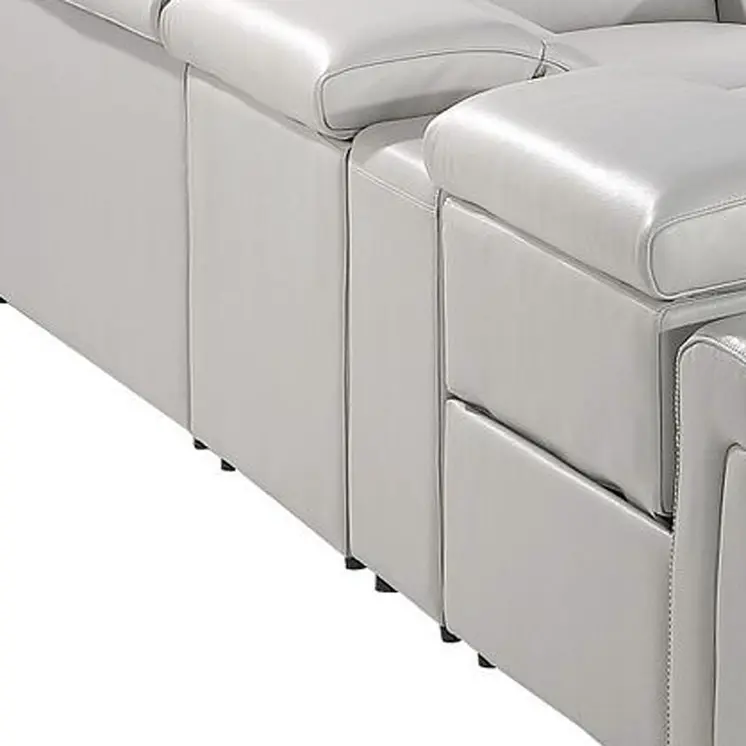Light Gray Italian Leather Power Reclining U Shaped Twelve Piece Sectional With Console