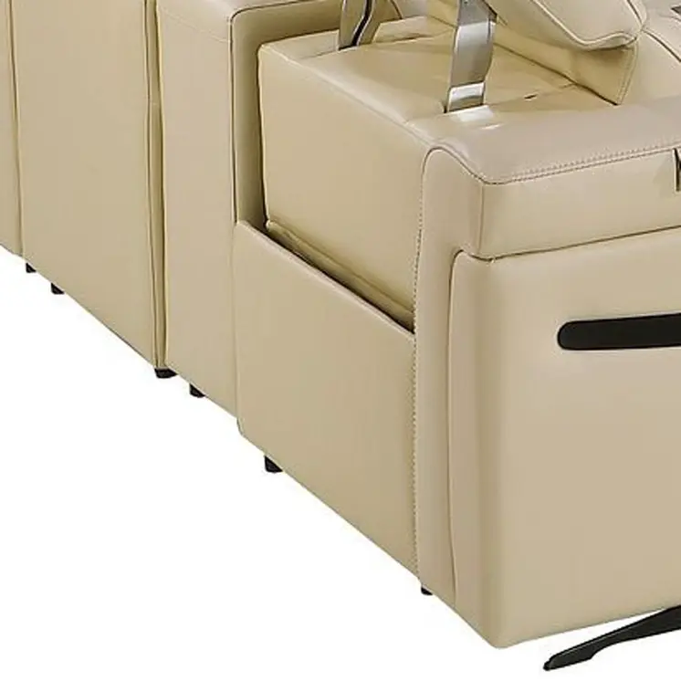 Beige Italian Leather Power Reclining U Shaped Twelve Piece Sectional With Console