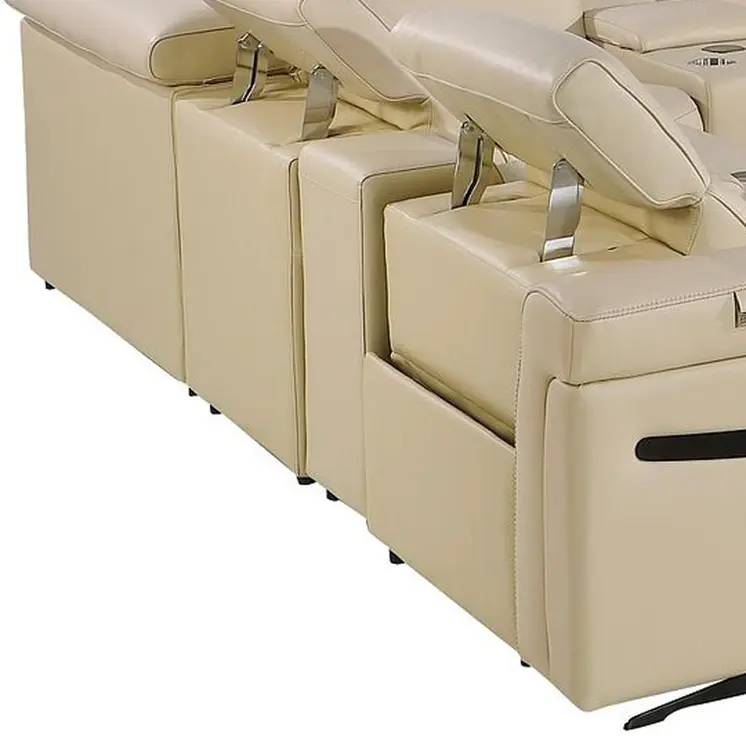 Beige Italian Leather Power Reclining U Shaped Twelve Piece Sectional With Console