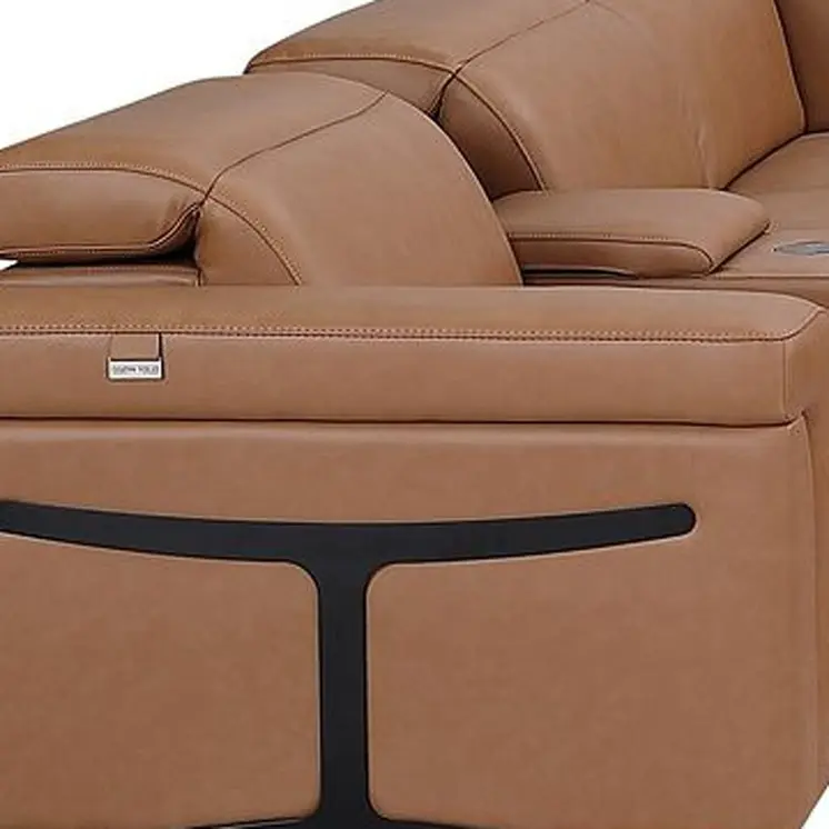 Chestnut Italian Leather Power Reclining U Shaped Twelve Piece Sectional With Console