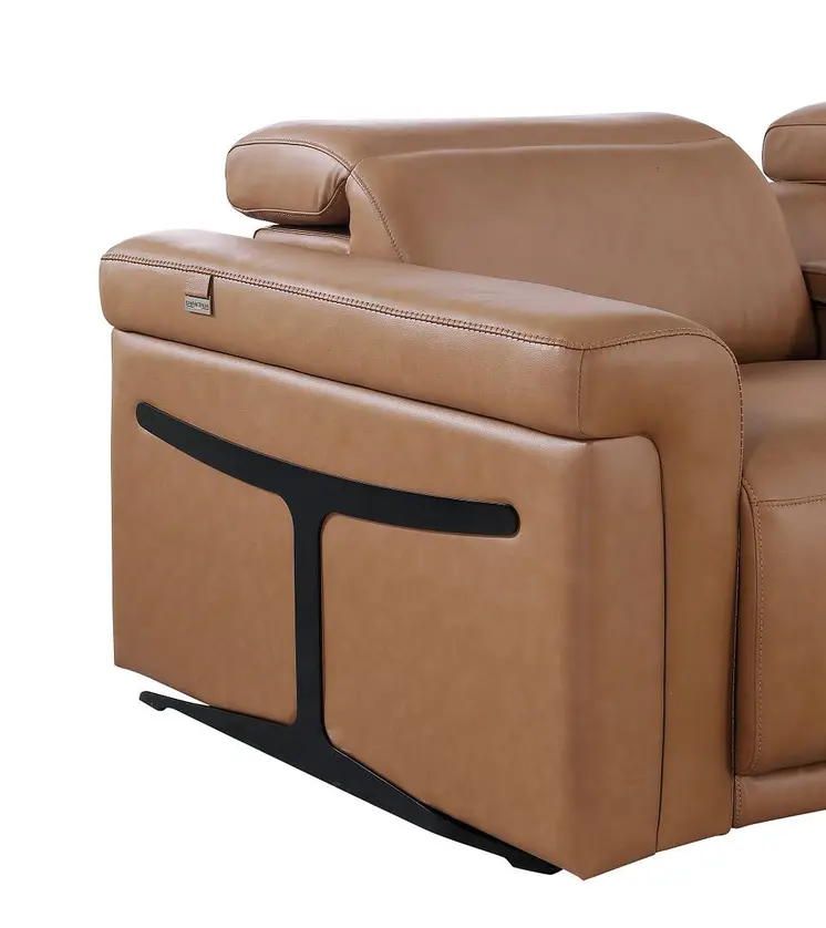 Chestnut Italian Leather Power Reclining U Shaped Twelve Piece Sectional With Console
