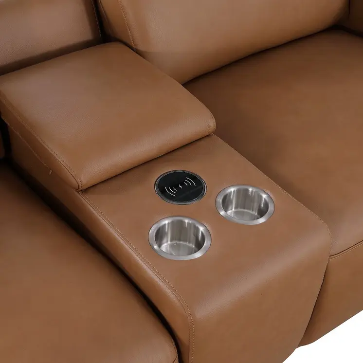 Chestnut Italian Leather Power Reclining U Shaped Twelve Piece Sectional With Console