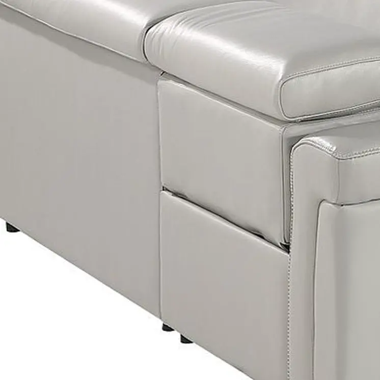 Light Gray Italian Leather Power Reclining U Shaped Eight Piece Corner Sectional With Console