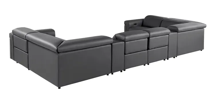 Dark Gray Italian Leather Power Reclining U Shaped Eight Piece Sectional With Console