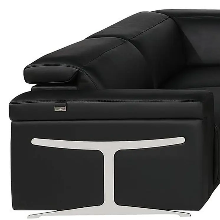 Black Italian Leather Power Reclining U Shaped Eight Piece Sectional With Console