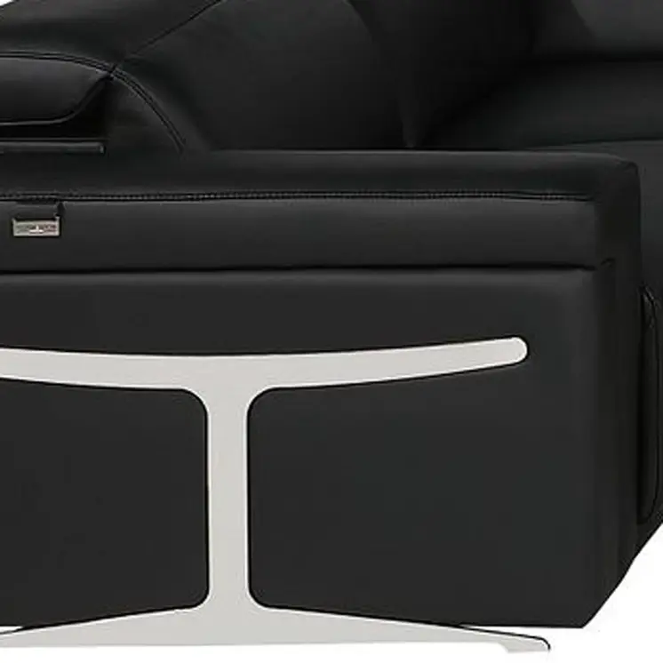 Black Italian Leather Power Reclining U Shaped Eight Piece Sectional With Console