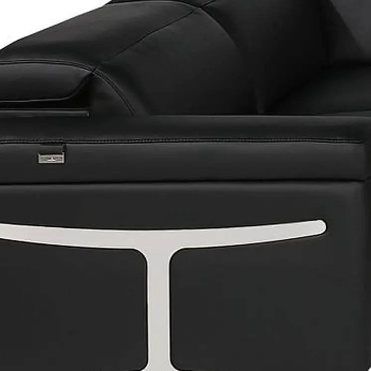 Black Italian Leather Power Reclining U Shaped Eight Piece Sectional With Console