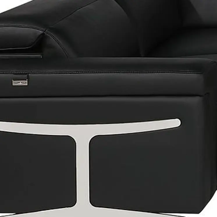 Black Italian Leather Power Reclining U Shaped Eight Piece Corner Sectional With Console