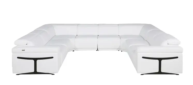 White Italian Leather Power Reclining U Shaped Eight Piece Corner Sectional With Console
