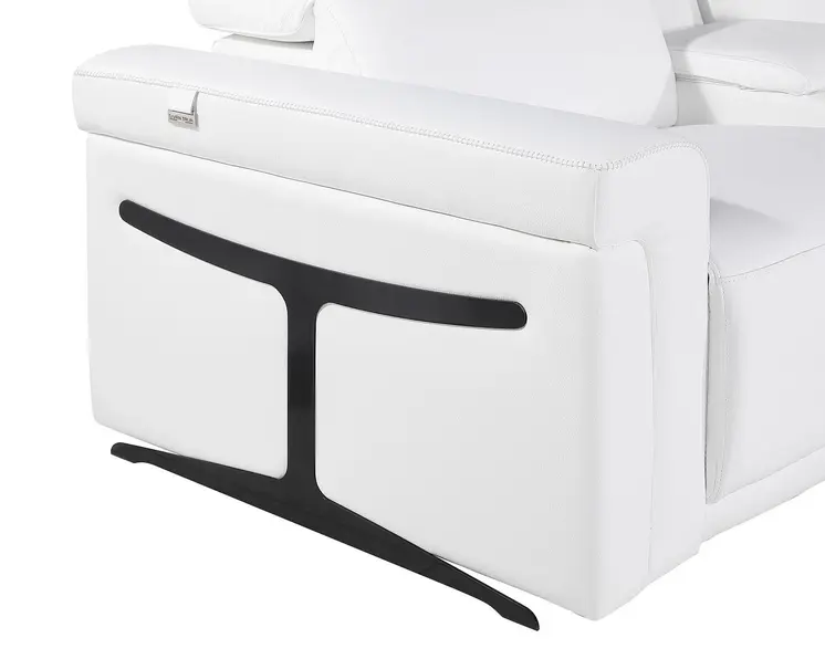 White Italian Leather Power Reclining U Shaped Eight Piece Corner Sectional With Console