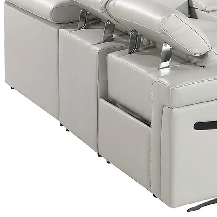 Light Gray Italian Leather Power Reclining U Shaped Ten Piece Corner Sectional With Console