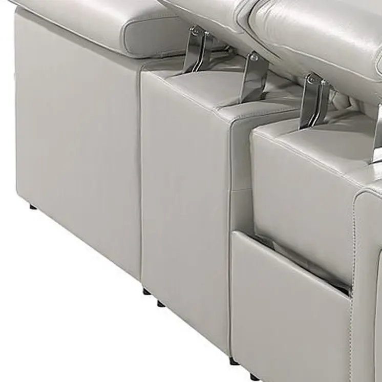 Light Gray Italian Leather Power Reclining U Shaped Ten Piece Corner Sectional With Console
