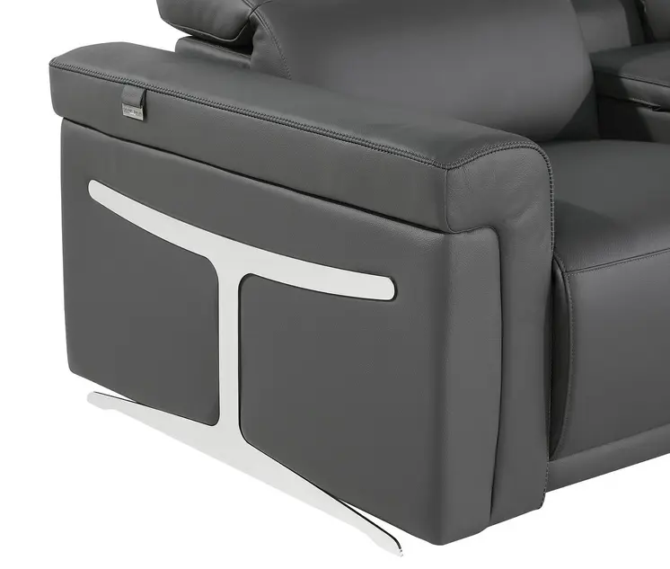Dark Gray Italian Leather Power Reclining U Shaped Ten Piece Corner Sectional With Console