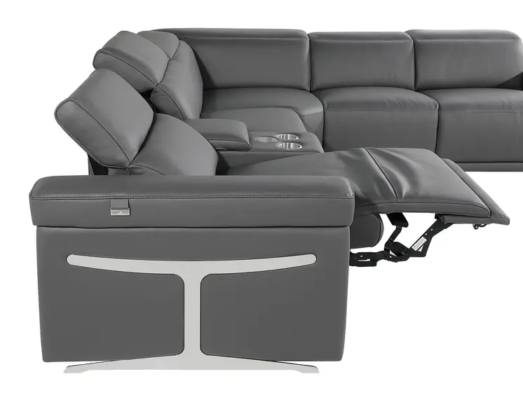 Dark Gray Italian Leather Power Reclining U Shaped Ten Piece Corner Sectional With Console