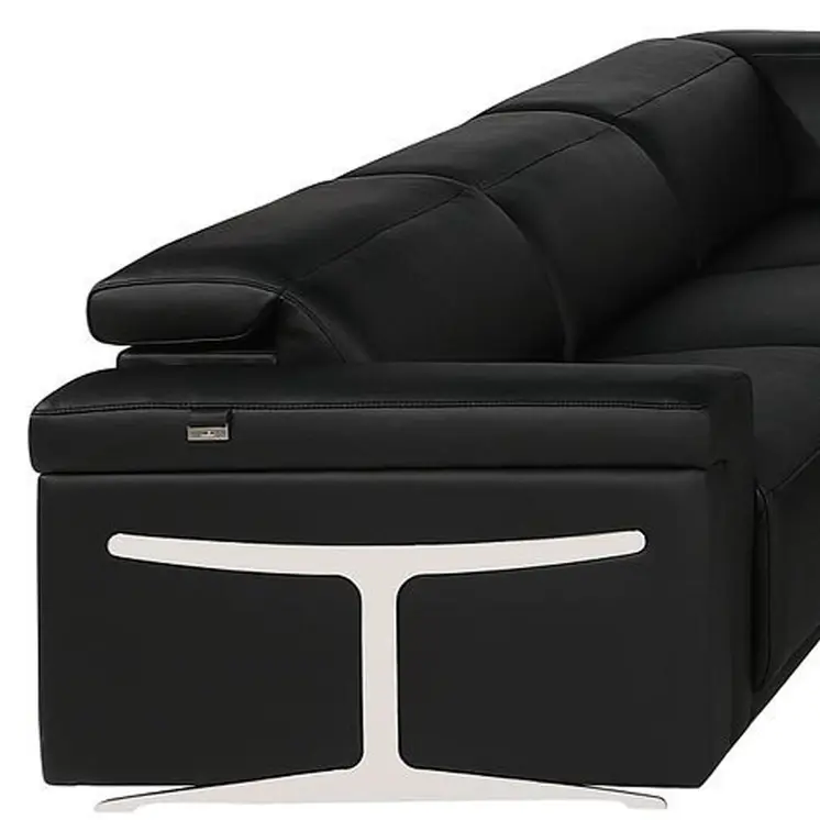 Black Italian Leather Power Reclining U Shaped Ten Piece Corner Sectional With Console