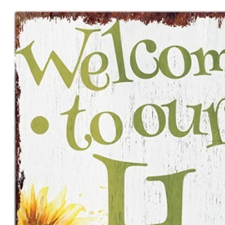 36" White Green And Yellow Sunflowers Solid Wood Welcome Porch Sign