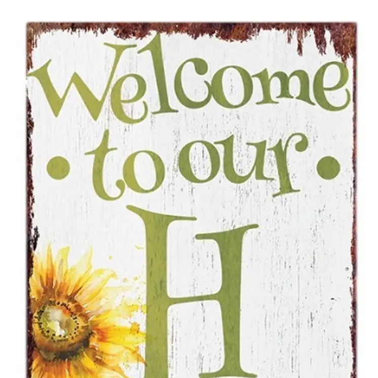 36" White Green And Yellow Sunflowers Solid Wood Welcome Porch Sign