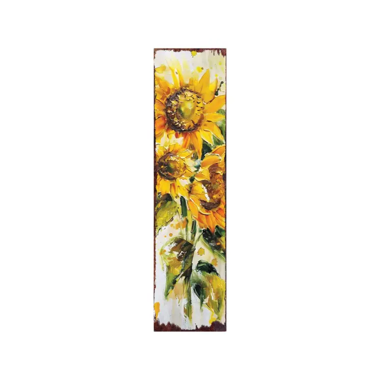 36" Brown Green And Yellow Solid Wood Sunflowers Porch Sign