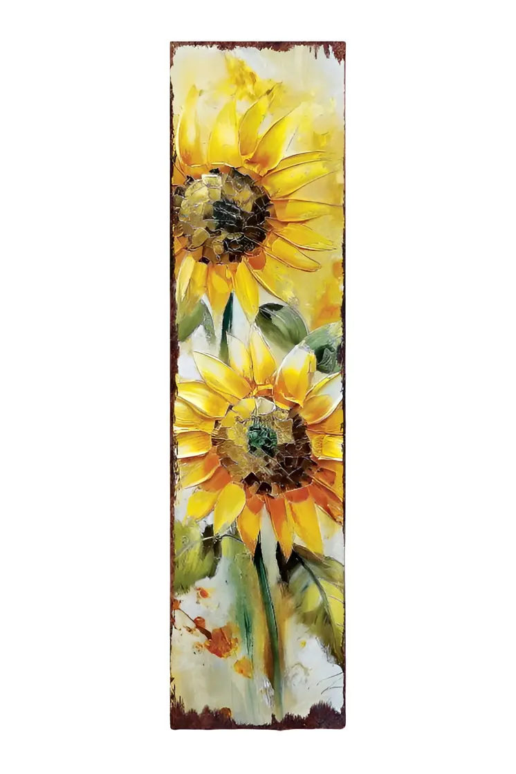 36" Brown Green And Yellow Solid Wood Sunflowers Porch Sign