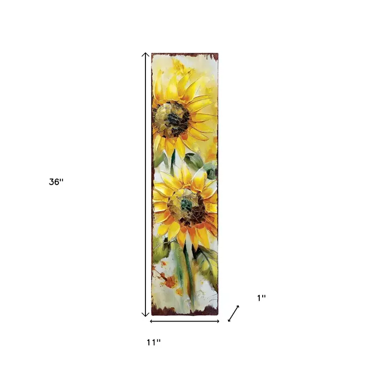 36" Brown Green And Yellow Solid Wood Sunflowers Porch Sign