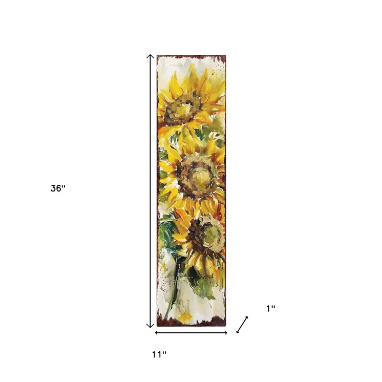 36" Brown Green And Yellow Solid Wood Sunflowers Porch Sign