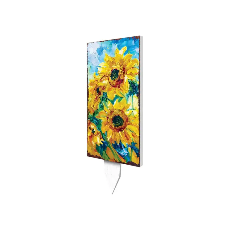 30" Yellow Brown And Green Solid Wood Sunflowers Garden Stake