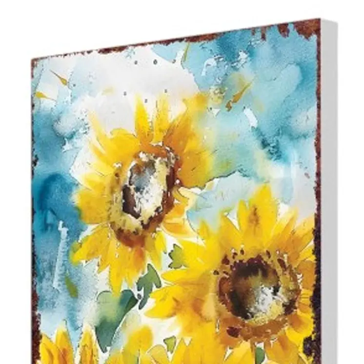 30" Yellow Brown And Blue Solid Wood Sunflowers Garden Stake