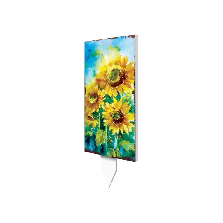 30" Yellow Brown And Green Solid Wood Watercolor Floral Garden Stake