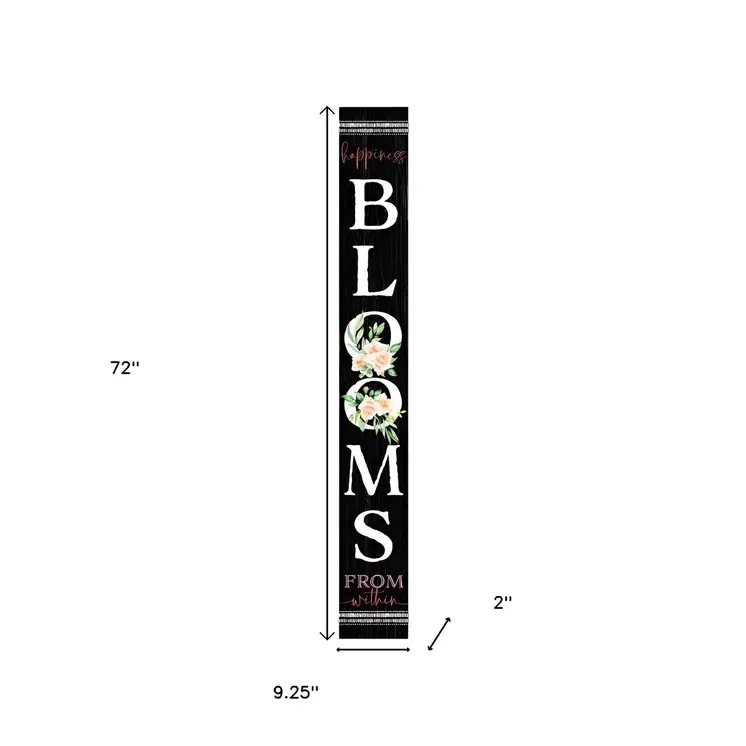 72" Black And White Solid Wood Blooms Welcome Porch Sign