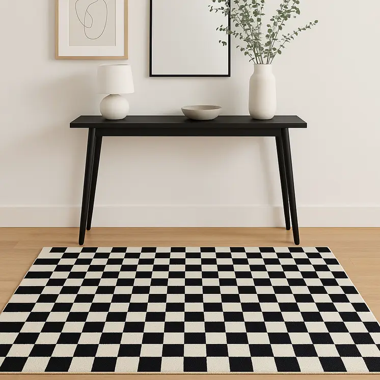 4' X 6' Black And White Checkered Area Rug