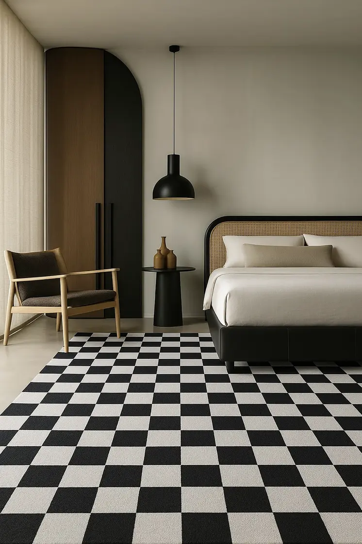 4' X 6' Black And White Checkered Area Rug