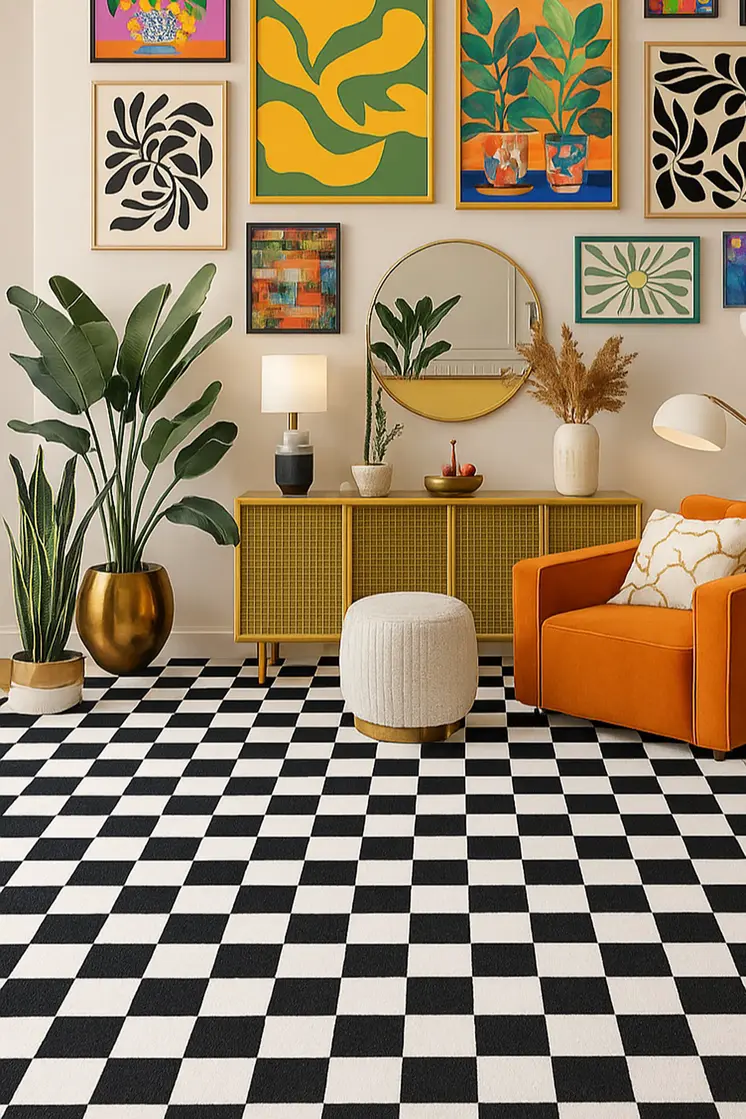 8' X 11' Black And White Checkered Area Rug