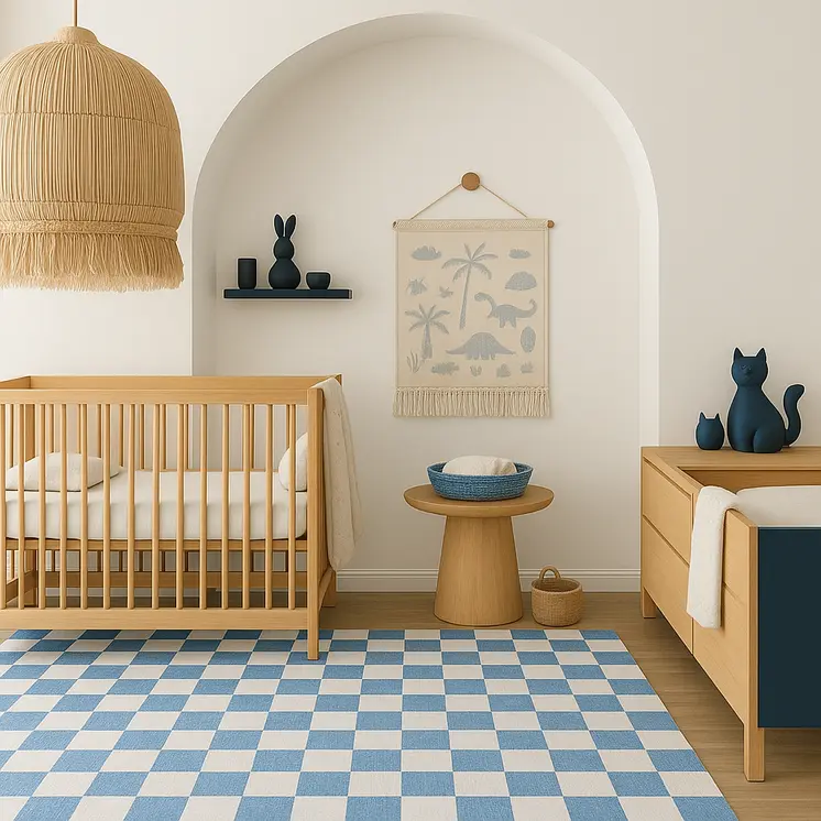 4' X 6' Blue And Off White Checkered Area Rug