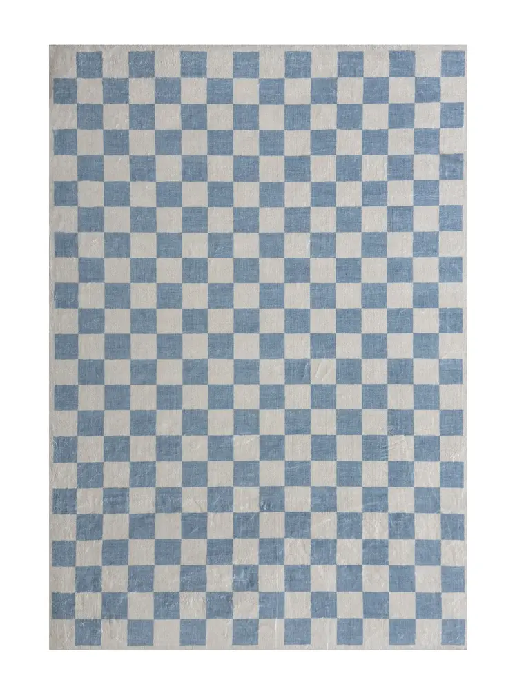 5' X 8' Blue And Off White Checkered Area Rug