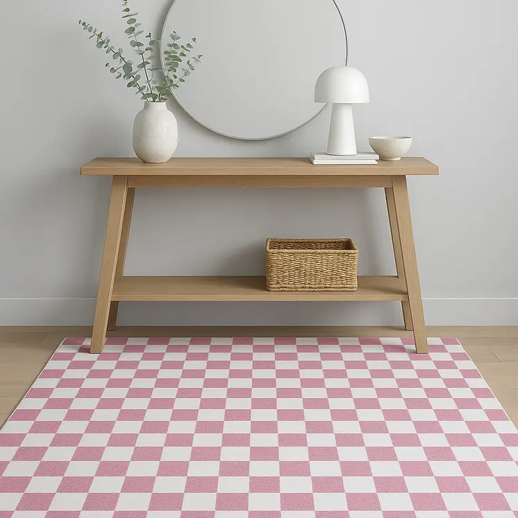 4' X 6' Pink And Off White Checkered Area Rug