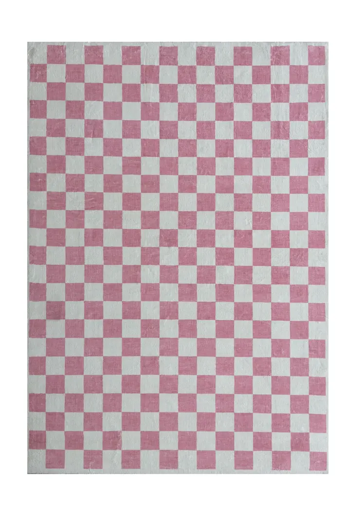 4' X 6' Pink And Off White Checkered Area Rug
